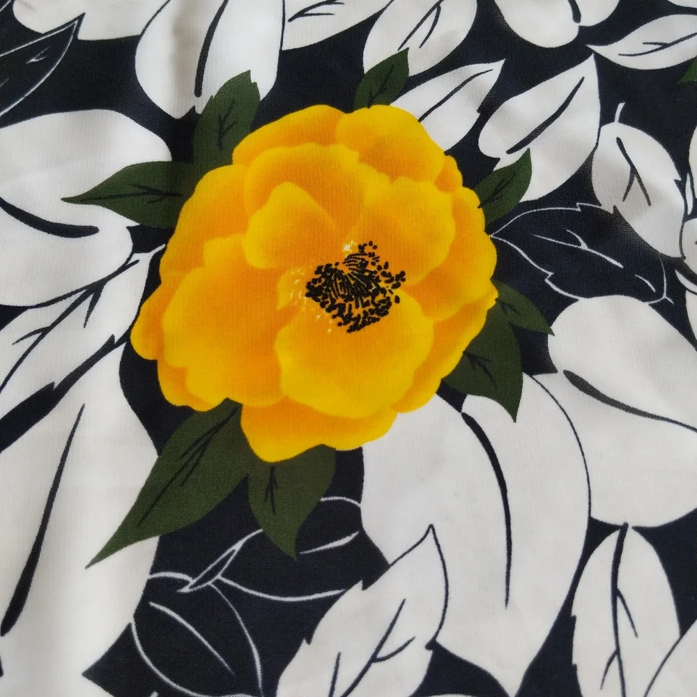 Black, White and Yellow Floral Print Scarf or Wrap